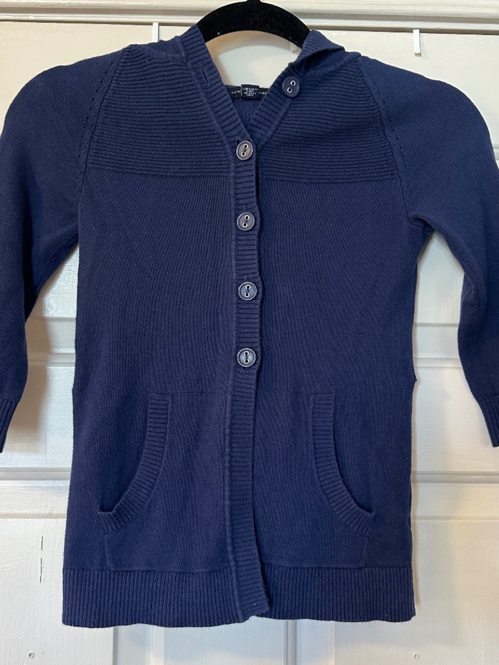 Tommy Hilfiger Women's XS Button-Front Hooded Cardigan Sweater Navy Blue Ribbed